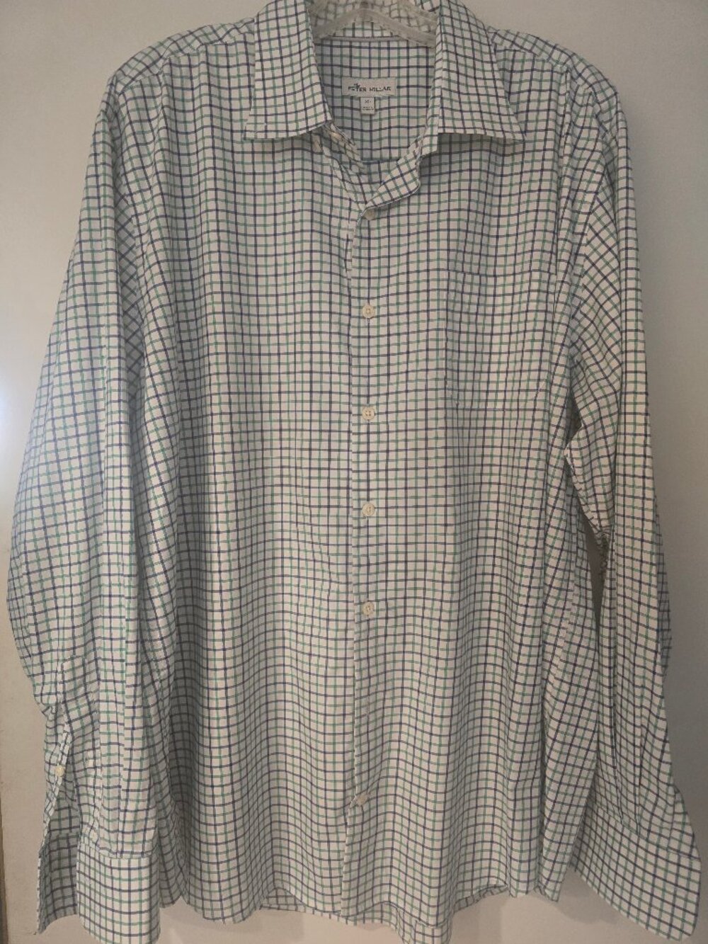 Peter Millar Men's XL Tattersall Check Sport Shirt Green Navy Long Sleeve - Picture 1 of 8